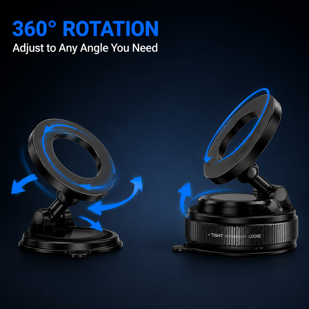 Magnetic Vacuum Suction Phone Holder – 360° Adjustable Car Dashboard & Windshield Mount