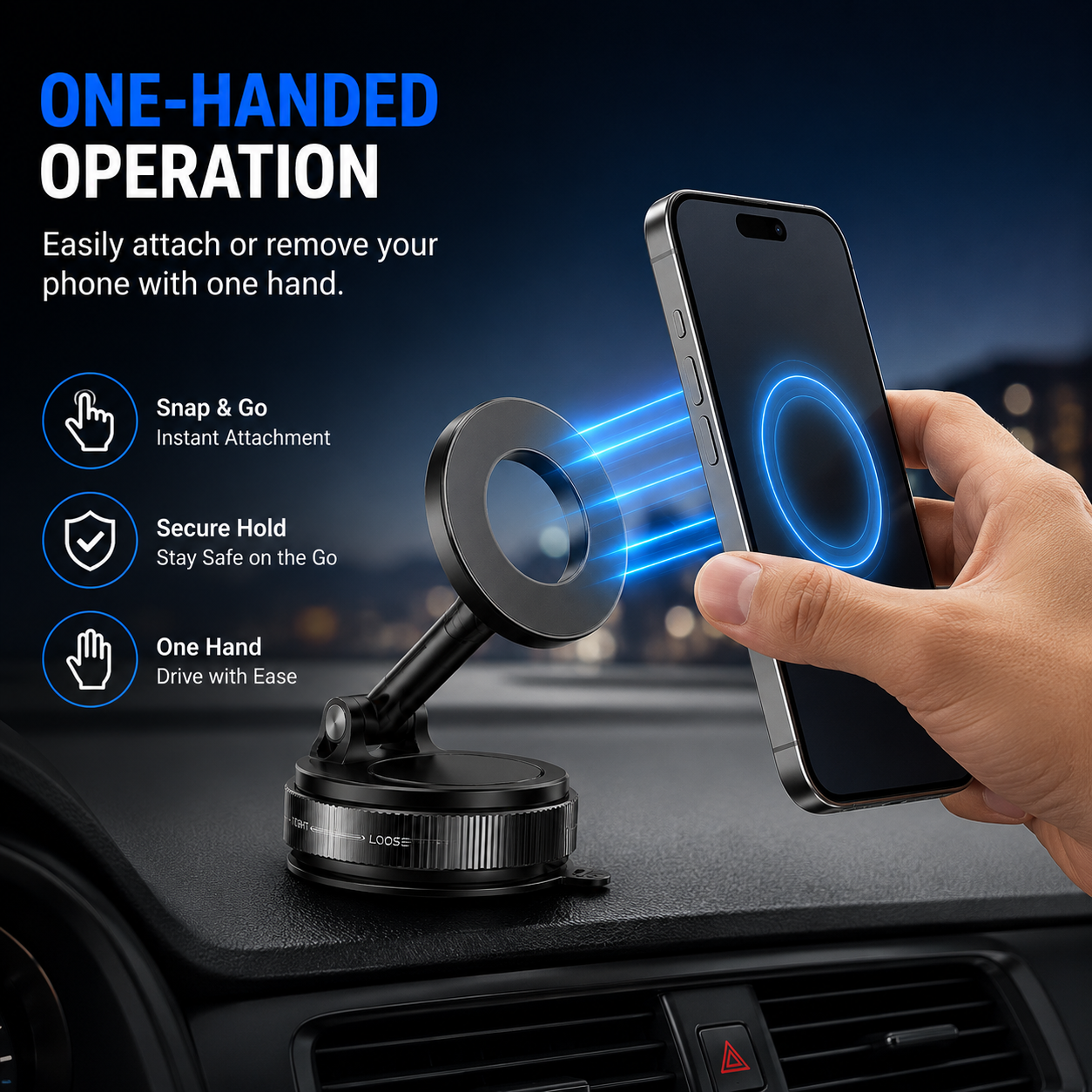 Magnetic Vacuum Suction Phone Holder – 360° Adjustable Car Dashboard & Windshield Mount
